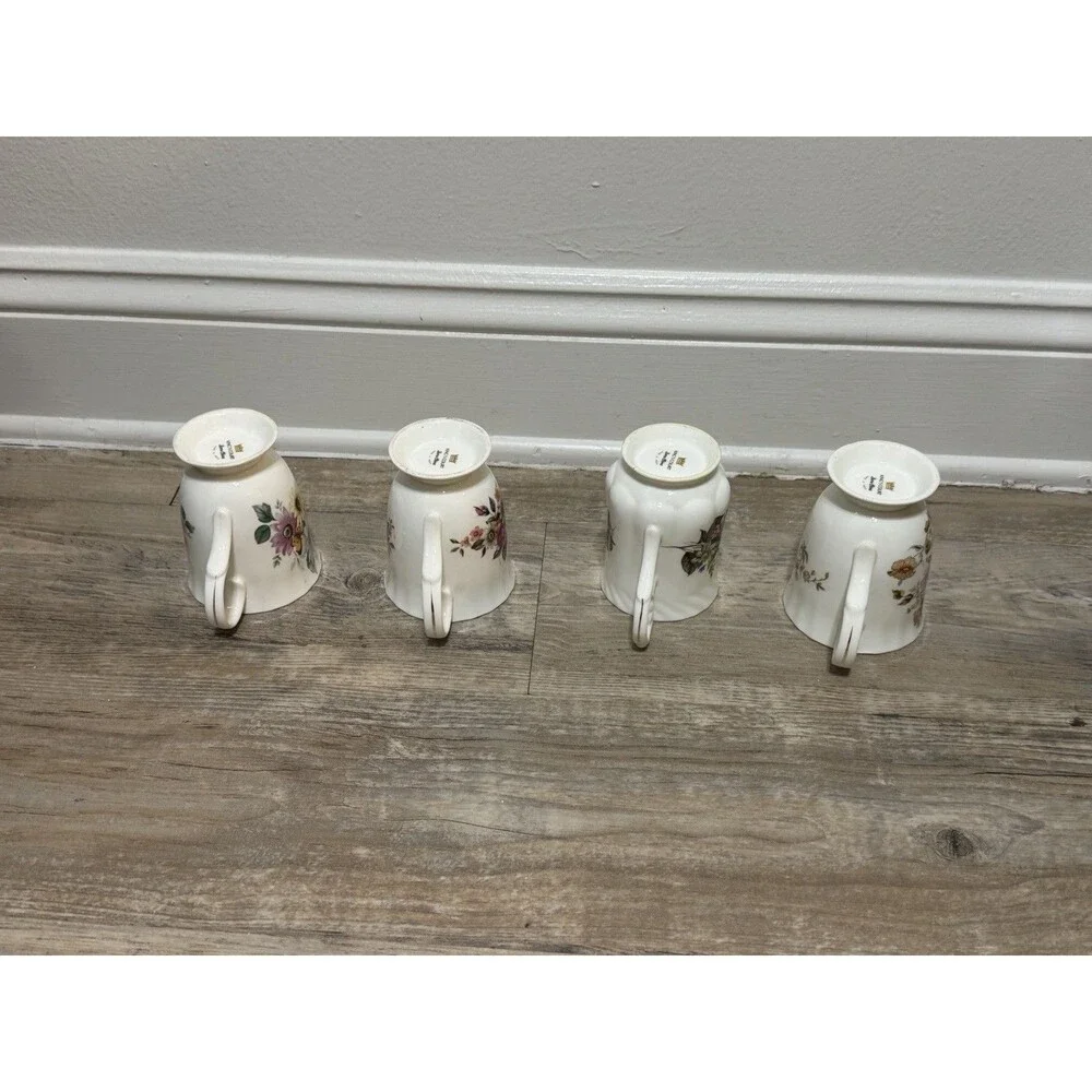 Vintage Set Of 4- Kings Court Coffee Cup Flower Mugs- India Fine Bone China
